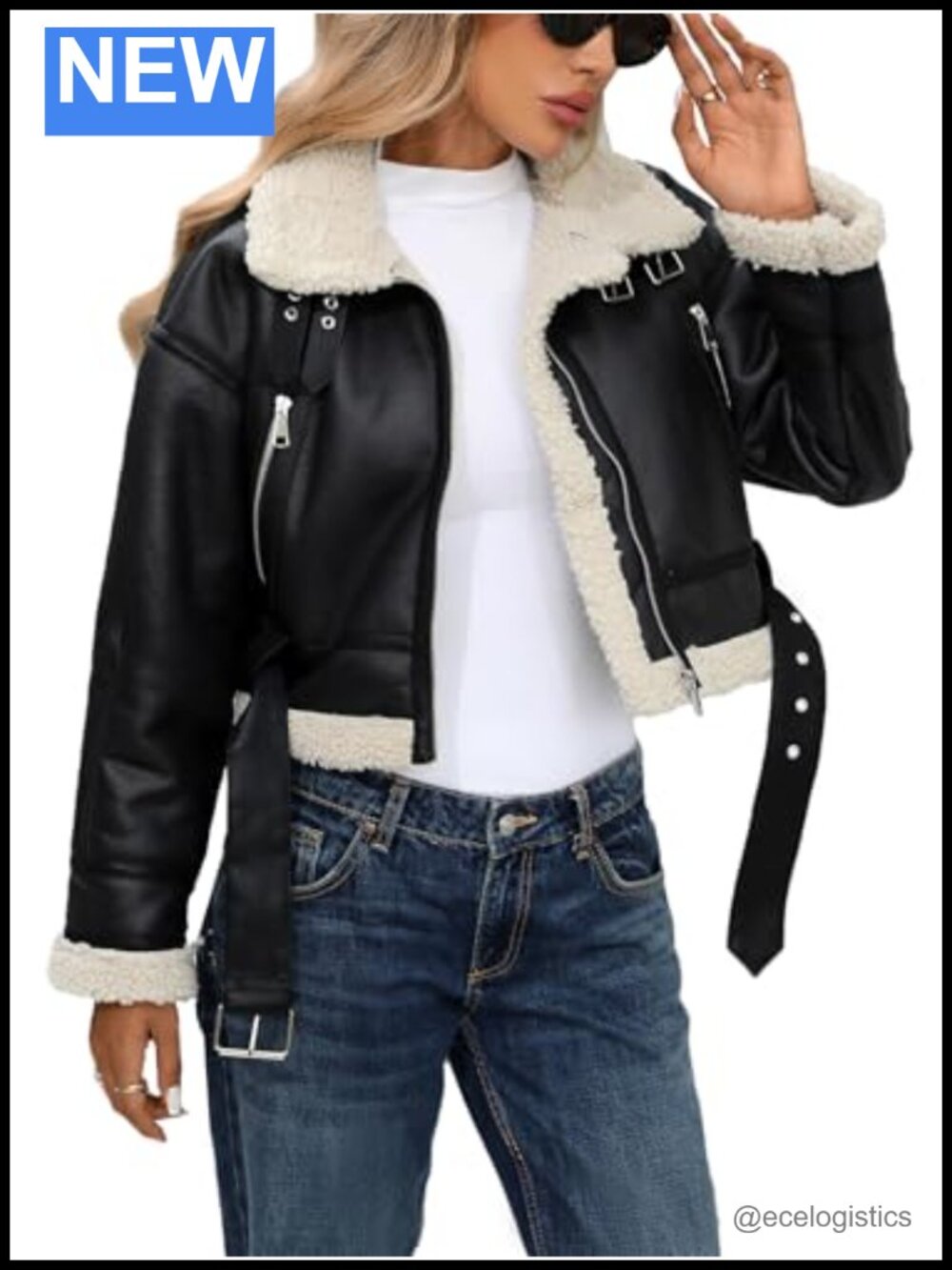 Women Faux Lamb Fur Leather Short Jacket Lapel Zipper Bomber Aviator Coat